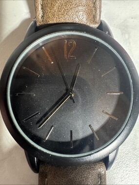 Minimalist Black Face Watch with Brown Leather Strap